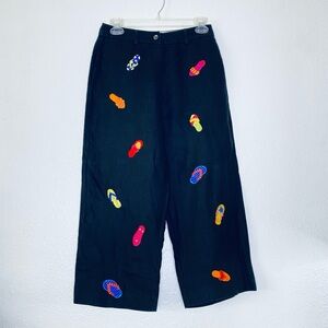 Rosanna Petites VTG Linen Boho Coastal Embroidered Sandals Capri Ankle Pants 6P